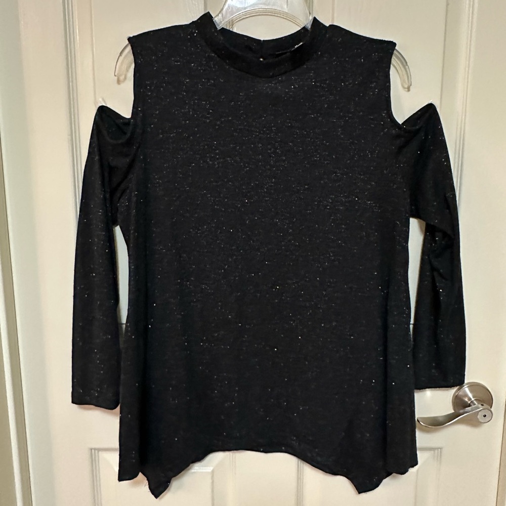 Style & Co Black Sparkled Long Sleeve Cold-Shoulder Blouse Size M